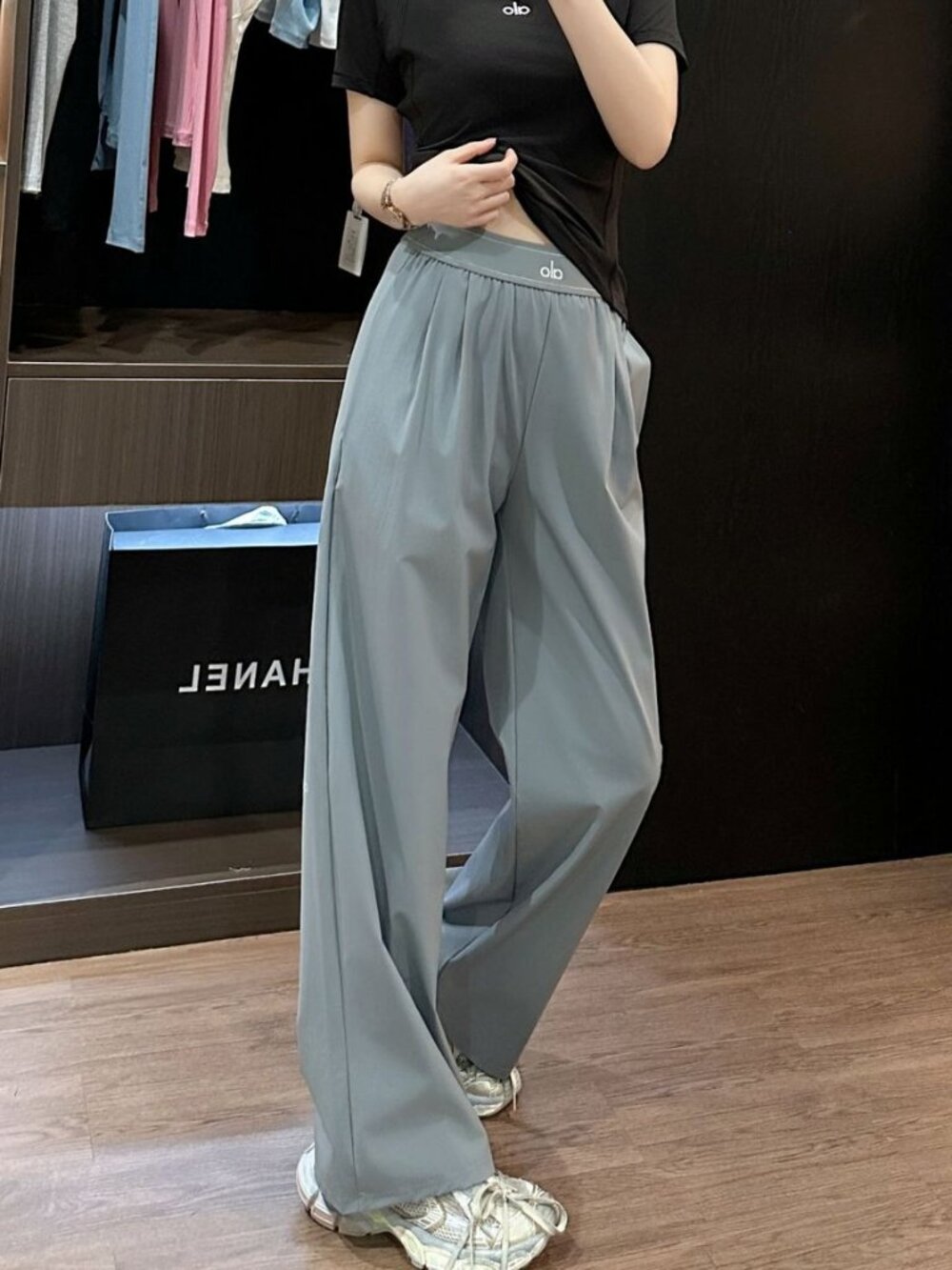 👟Wide-leg suit pants steel gray ALO Yoga Regular inward seam length 30 inches